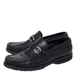 Salvatore Ferragamo Black Leather Horsebit Slip On Loafers Size 43