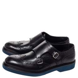 مملوكة مسبقًا حذاء ديربى سالفاتورى فيراغامو مونك جلد بروغ أسود مقاس 42