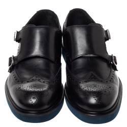 مملوكة مسبقًا حذاء ديربى سالفاتورى فيراغامو مونك جلد بروغ أسود مقاس 42