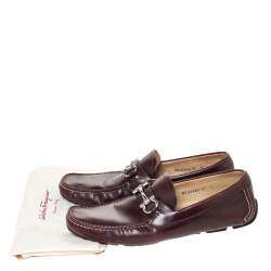 Pre Owned Salvatore Ferragamo Burgundy Leather Horsebit Slip On Loafers Size 43