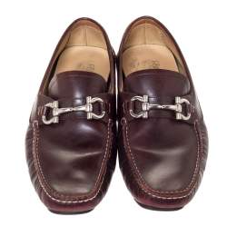 Pre Owned Salvatore Ferragamo Burgundy Leather Horsebit Slip On Loafers Size 43