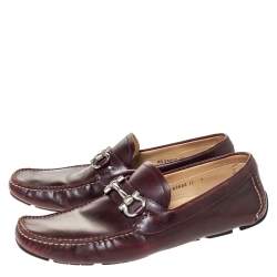 Pre Owned Salvatore Ferragamo Burgundy Leather Horsebit Slip On Loafers Size 43