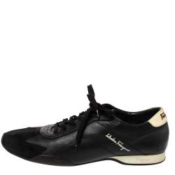 Pre Owned Salvatore Ferragamo Black Leather And Suede Low Top Sneakers Size 42.5