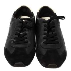 Pre Owned Salvatore Ferragamo Black Leather And Suede Low Top Sneakers Size 42.5