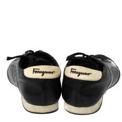 Pre Owned Salvatore Ferragamo Black Leather And Suede Low Top Sneakers Size 42.5