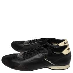 Pre Owned Salvatore Ferragamo Black Leather And Suede Low Top Sneakers Size 42.5