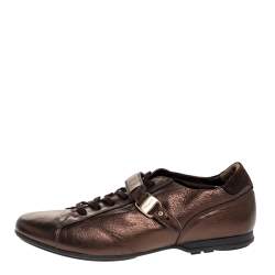 Salvatore Ferragamo Metallic Bronze Leather Low Top Sneakers Size 44