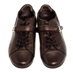 Salvatore Ferragamo Metallic Bronze Leather Low Top Sneakers Size 44