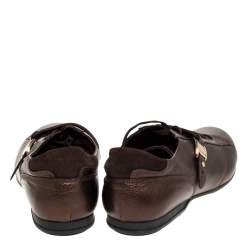 Salvatore Ferragamo Metallic Bronze Leather Low Top Sneakers Size 44