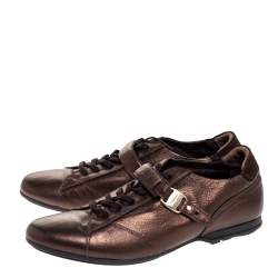 Salvatore Ferragamo Metallic Bronze Leather Low Top Sneakers Size 44