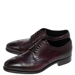 Pre Owned Salvatore Ferragamo Brown/Purple Leather Wingtip Derby Size 42.5
