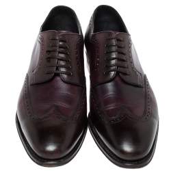 Pre Owned Salvatore Ferragamo Brown/Purple Leather Wingtip Derby Size 42.5