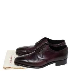 Pre Owned Salvatore Ferragamo Brown/Purple Leather Wingtip Derby Size 42.5