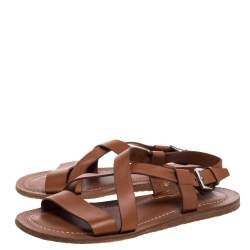 Salvatore Ferragamo Brown Leather Strappy Buckle Flat Sandals Size 42.5