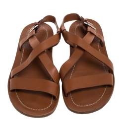 Salvatore Ferragamo Brown Leather Strappy Buckle Flat Sandals Size 42.5