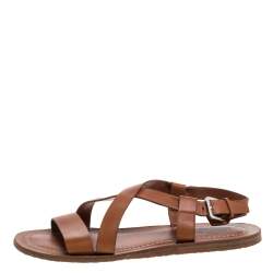 Salvatore Ferragamo Brown Leather Strappy Buckle Flat Sandals Size 42.5