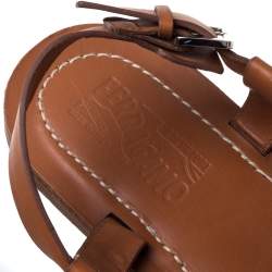 Salvatore Ferragamo Brown Leather Strappy Buckle Flat Sandals Size 42.5
