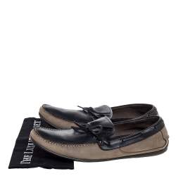 Salvatore Ferragamo Brown/Grey Nubuck Leather Bow Slip On Loafers Size 46