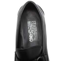 Pre Owned Salvatore Ferragamo Black Leather 'Ponza' One Side Gancio Loafers Size 42.5