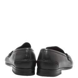 Pre Owned Salvatore Ferragamo Black Leather 'Ponza' One Side Gancio Loafers Size 42.5