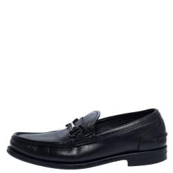 Pre Owned Salvatore Ferragamo Black Leather Gancini Loafers Size 42