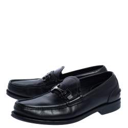 Pre Owned Salvatore Ferragamo Black Leather Gancini Loafers Size 42