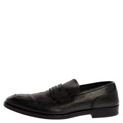 Salvatore Ferragamo Black Textured Leather Penny Loafers Size 44.5
