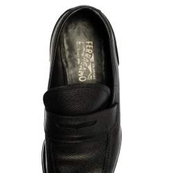 Salvatore Ferragamo Black Textured Leather Penny Loafers Size 44.5