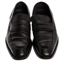 Salvatore Ferragamo Black Textured Leather Penny Loafers Size 44.5