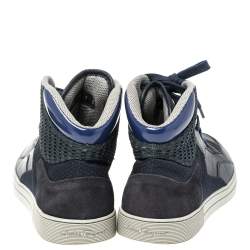 Salvatore Ferragamo Blue Leather and Mesh High Top Sneakers Size 41