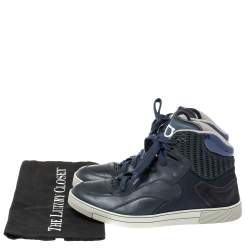 Salvatore Ferragamo Blue Leather and Mesh High Top Sneakers Size 41