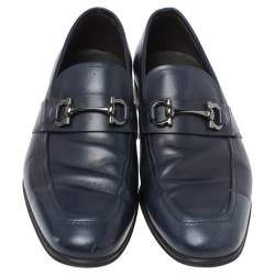 Pre Owned Salvatore Ferragamo Blue Leather Horsebit Loafers Size 41.5