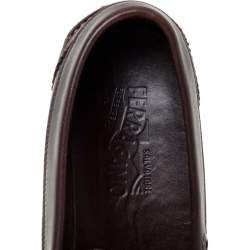 Pre Owned حذاء لوفرز سالفاتورى في راغامو سليب أون بينى جلد بنى داكن مقا 43