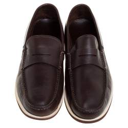 Pre Owned حذاء لوفرز سالفاتورى فيراغامو سليب أون بينى جلد بنى داكن مقا 43