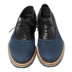 Pre Owned حذاء أوكسفورد سالفاتوري فيراغامو رباط علوي جلد و قماش أسود و أزرق مقاس 41