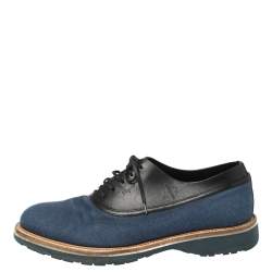 Pre Owned حذاء أوكسفورد سالفاتوري فيراغامو رباط علوي جلد و قماش أسود و أزرق مقاس 41