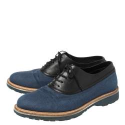 Pre Owned حذاء أوكسفورد سالفاتوري فيراغامو رباط علوي جلد و قماش أسود و أزرق مقاس 41