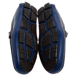 Pre Owned Salvatore Ferragamo Blue Leather Gancini Bit Slip On Loafers Size 42