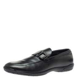 Salvatore Ferragamo Black Leather Gancio Slip On Loafer Size 43.5
