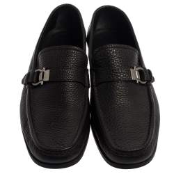 Pre Owned Salvatore Ferragamo Black Leather Gancini Loafers Size 43