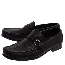 Pre Owned Salvatore Ferragamo Black Leather Gancini Loafers Size 43