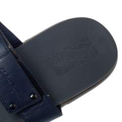Salvatore Ferragamo Blue Leather And Canvas Slide Flats Size 44