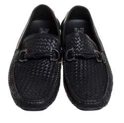 Pre Owned Salvatore Ferragamo Woven Black Leather Parigi Bit Loafers Size 44