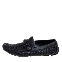 Pre Owned Salvatore Ferragamo Woven Black Leather Parigi Bit Loafers Size 44