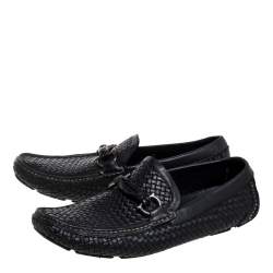 Pre Owned Salvatore Ferragamo Woven Black Leather Parigi Bit Loafers Size 44