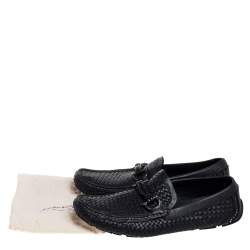 Pre Owned Salvatore Ferragamo Woven Black Leather Parigi Bit Loafers Size 44