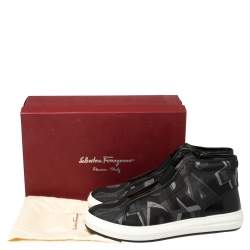 Salvatore Ferragamo Black Printed Canvas And Leather High Top Sneakers Size 44.5