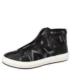 Salvatore Ferragamo Black Printed Canvas And Leather High Top Sneakers Size 44.5