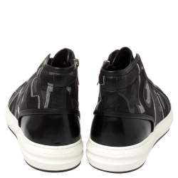 Salvatore Ferragamo Black Printed Canvas And Leather High Top Sneakers Size 44.5