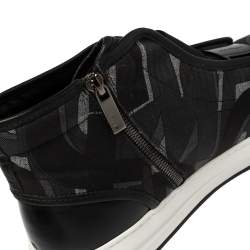 Salvatore Ferragamo Black Printed Canvas And Leather High Top Sneakers Size 44.5